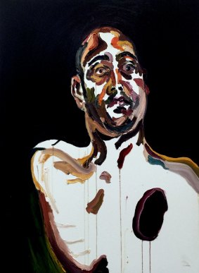Myuran Sukumaran's Time is Ticking features the artist's torso with a black hole over the heart. 