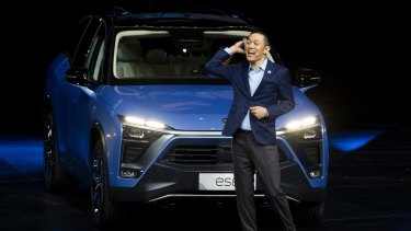 William Li, Founder and Chairman of Chinese automaker NIO launches the NIO ES8 electric SUV.
