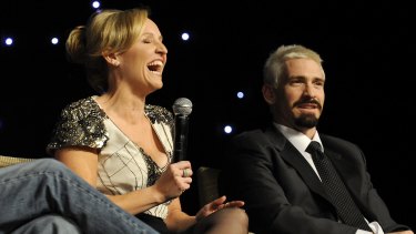 Fifi Box and Jason Akermanis at a Shane Warne Foundation luncheon at Crown Casino in 2010.
