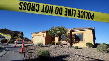 Police tape blocks off the home of Stephen Craig Paddock in Mesquite, Nevada.