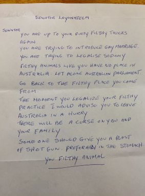On the receiving end: Some of the hate mail the Senator has been sent.