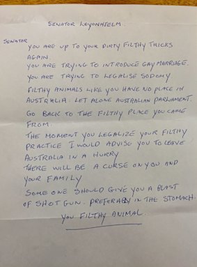 On the receiving end: Some of the hate mail the Senator has been sent.