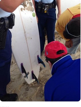 The board belonging to the 20 year-old attacked by a bull shark at Lighthouse Beach