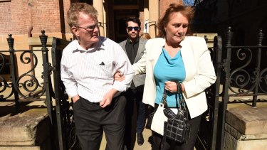Debbie Breen, mother of double murderer Corey Breen, with friends and family, leave the Supreme Court following a sentence hearing on Friday.