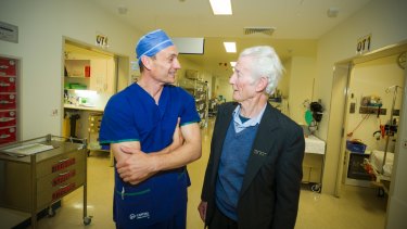 Surgeon Damian Smith with patient Michael Woolley. Photo: Dion Georgopoulos