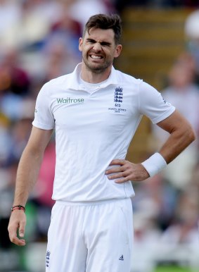 England's James Anderson before leaving the field after sustaining an injury
