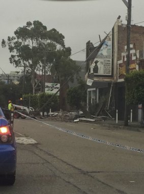 A damaged building on the Princes Highway, at Rockdale.