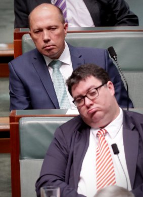 Peter Dutton and George Christensen in the house earlier on Tuesday.