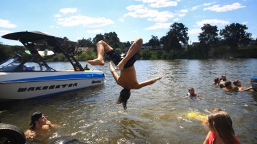 The coolest place in Penrith on Sunday was in the Nepean River.
