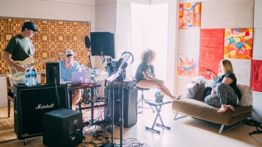 From left: John Alagia, Louis Schoorl, Fleur East and Maegan Cottone at work in one of the recording studios.

