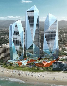 An artist's impression of the $970 million hotel being built at Broadbeach on the Gold Coast.