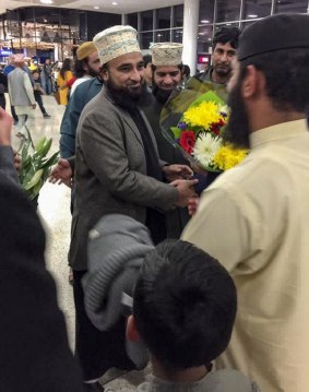 Pakistani sheikh Muhammad Raza Saqib Mustafai arriving at Sydney Airport last week. 