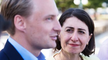 NSW Premier Gladys Berejiklian with Liberal candidate James Griffin in Manly.