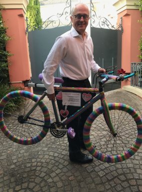 The rainbow crocheted Love Wheels bicycle which was chained to a pole outside Prime Minister Malcolm Turnbull's Sydney home during the marriage equality postal vote campaign will join the National Museum of Australia's collection in Canberra.