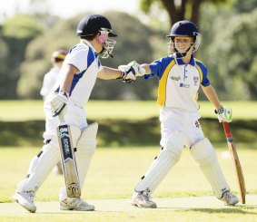 Batsmen for the Ryde Hunters Hill Swashbucklers in their Under 11s game on Saturday. 