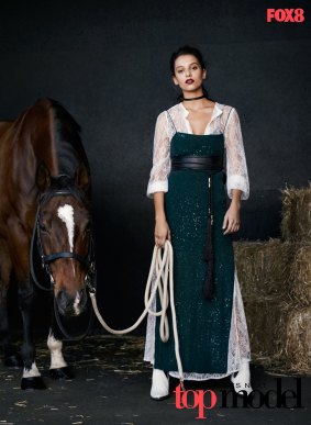 Australia's Next Top Model Vitoria Triboni poses in a photo shoot with the horse Cabriole.