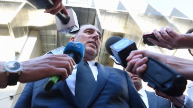 Brian Houston speaks to the media after appearing at the Royal Commission into Institutional Responses to Child Sexual Abuse in October last year.