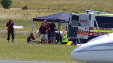 A 14-year-old boy is treated after a skydiving accident at Goulburn airport on Saturday.