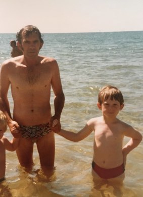 'My best guest is that this is Bribie Island': Senator Scott Ryan, right, with his dad in the 1980s.