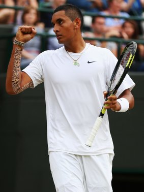 Nick Kyrgios during his famous win over Rafael Nadal at Wimbledon in 2014.