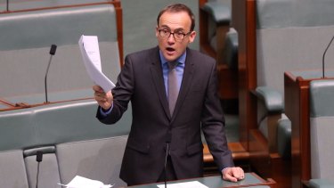Opposed to the laws: Greens MP Adam Bandt questions the Communications Minister on 74 amendments to the Data Retention Bill.