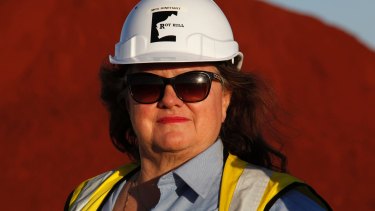 Billionaire Gina Rinehart during a tour of Hancock Prospecting's Roy Hill Mine operations.