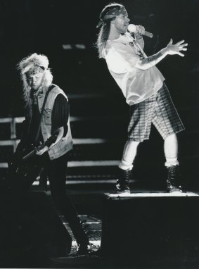 Axl Rose (right)) and bass guitarist Duff McKagan during Guns 'N Roses' 1993 tour.