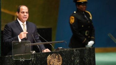 Main man: Egyptian President Abdel Fattah al-Sisi  addressing the UN General Assembly in September.
