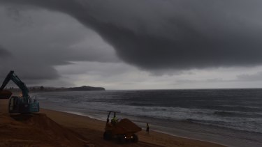 A storm cell moves along the coast at Narrabeen on Sydney's northern beaches on Wednesday. 