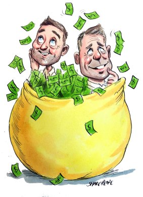 Pot of gold: Michael Clarke and David Warner may be in the money. <i>Illustration: John Shakespeare</i>