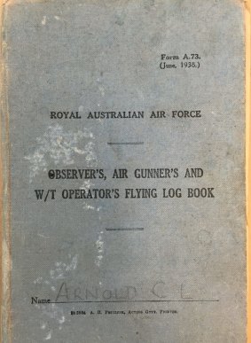 The vintage RAAF logbook, found on a street in Townsville.