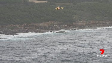 The Westpac Rescue Helicopter searches off Maroubra Beach.