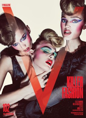 Abbey Lee Kershaw, Elle Fanning and Bella Heathcote on the cover of V Magazine.
