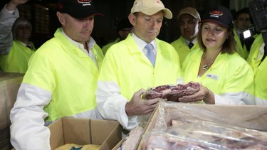 Then opposition leader Tony Abbott during a visit to JBS Australia in Riverview, Queensland, in 2013.