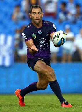 Evergreen: Cameron Smith passes during the NRL trial between the Canterbury Bulldogs and the Melbourne Storm at Belmore Sports Ground.