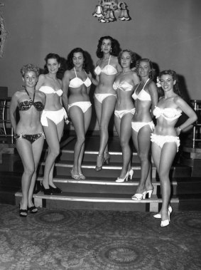 Competitors in the first Miss World contest on July 27, 1951 at the Empire Rooms in London.