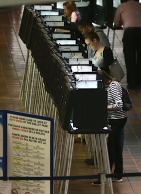 A polling station on the first day of early voting in Miami.