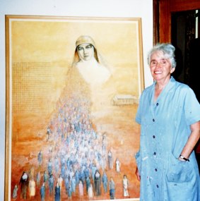 Mary Brady and her second portrait of St Mary MacKillop with children from throughout the years.