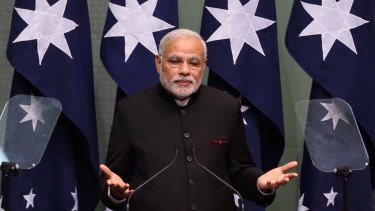 Indian Prime Minister Narendra Modi addresses Australian Parliament on Tuesday. 