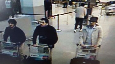 Three men blamed for the attacks at Belgium's Zaventem Airport. The man on the right did not detonate his explosives.