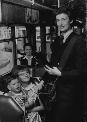 Tram conductress Darla Doyle on March 15, 1957. 