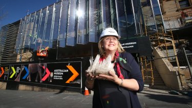 Australian Museum CEO Kim McKay pictured outside the museum's new entrance in August.