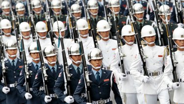 Taiwan military march during the National Day celebrations.