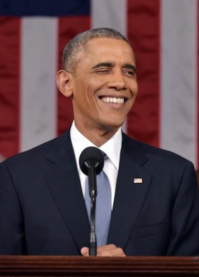 Confident: US President Barack Obama delivers his State of the Union address.