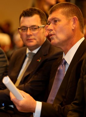 James Packer (R) launching the second Reconciliation Action Plan alongside Victorian Premier Daniel Andrews.