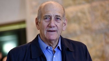 Former Israeli prime minister Ehud Olmert after the court reduced his sentence from six years to 18 months in prison in the Holyland corruption case.