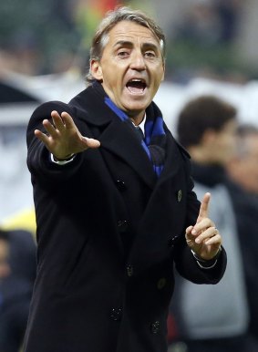 He's back: Roberto Mancini directs his Inter side.
