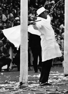 Fashions change, but not the importance of converting opportunities. 'Steve' Stevens officiates at the 1966 grand final.