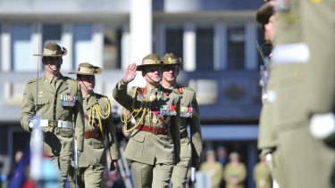Change of Command:  Lieutenant General David Morrison salutes his troops for the last time.