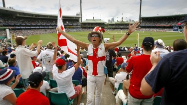 The Barmy Army celebrate the fall of a wicket at the SCG during the Ashes Series in 2007.